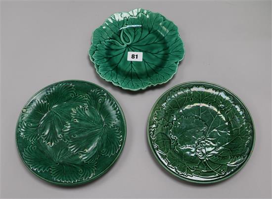 A group of green glazed dessert plates